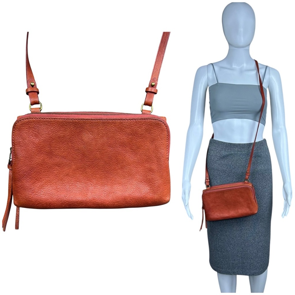 Madewell The Twin Pouch Orange Leather Crossbody Bag Mirror Snap Zip Festival